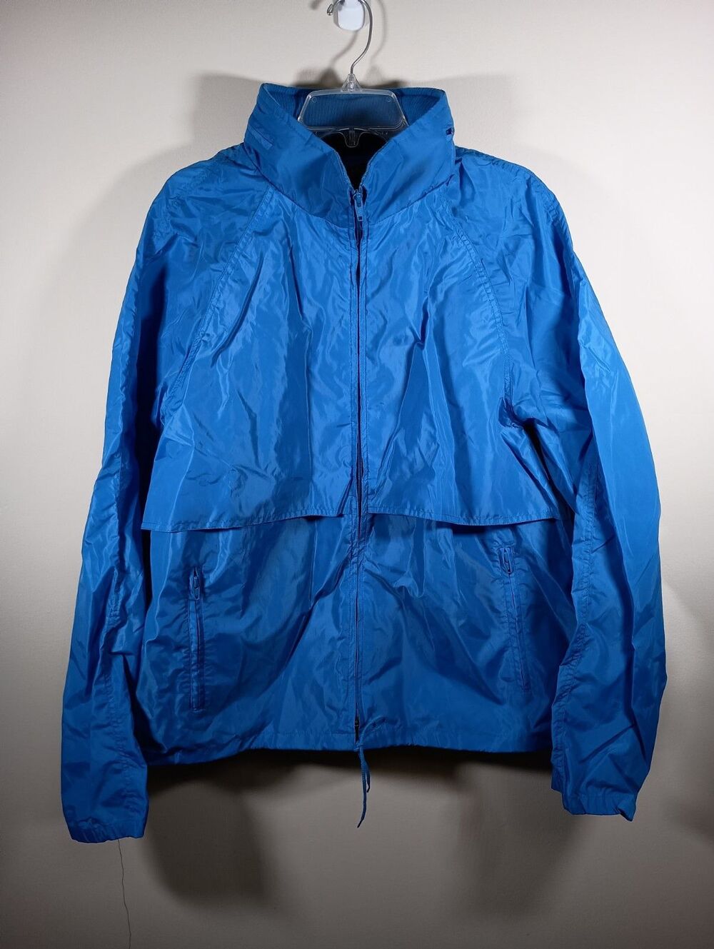 Eddie Bauer Mens Windbreaker Jacket Full Zip Nylon Hood Vented Blue Size XL